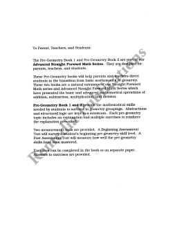 Pre-Geometry 2: Straight Forward Math Series (Advanced Edition) Pre-Geometry 2: Straight Forward Math Series (Advanced Edition)