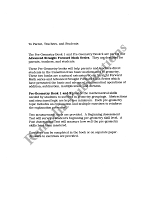 Pre-Geometry 2: Straight Forward Math Series (Advanced Edition) Pre-Geometry 2: Straight Forward Math Series (Advanced Edition)