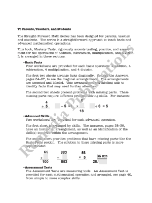 Mastery Tests: Straight Forward Math Series Mastery Tests: Straight Forward Math Series