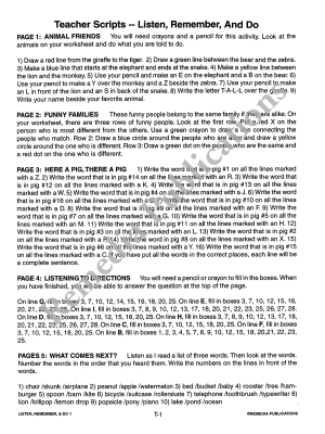 Listen, Remember, and Do (Grades 3-4) Listen, Remember, and Do (Grades 3-4)