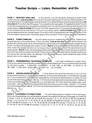 Listen, Remember, and Do (Grades 4-5) Listen, Remember, and Do (Grades 4-5)