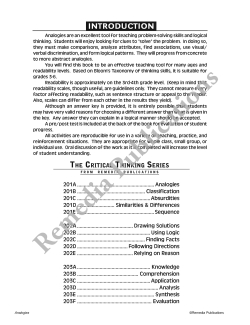 Critical Thinking Skills: Analogies Critical Thinking Skills: Analogies