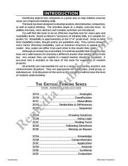 Critical Thinking Skills: Classification Critical Thinking Skills: Classification