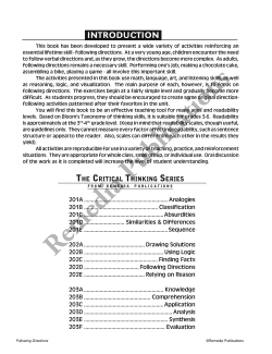 Critical Thinking Skills: Following Directions Critical Thinking Skills: Following Directions