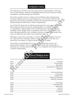 Critical Thinking Skills: Relying on Reason Critical Thinking Skills: Relying on Reason