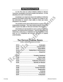 Critical Thinking Skills: Knowledge Critical Thinking Skills: Knowledge