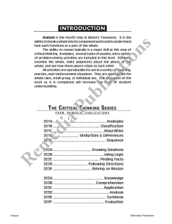 Critical Thinking Skills: Analysis Critical Thinking Skills: Analysis