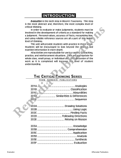 Critical Thinking Skills: Evaluation Critical Thinking Skills: Evaluation