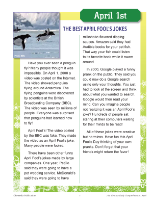 21st Century APRIL DAILY COMPREHENSION: High Interest Reading Activities 21st Century APRIL DAILY COMPREHENSION: High Interest Reading Activities