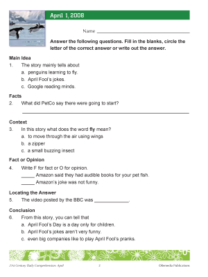 21st Century APRIL DAILY COMPREHENSION: High Interest Reading Activities 21st Century APRIL DAILY COMPREHENSION: High Interest Reading Activities