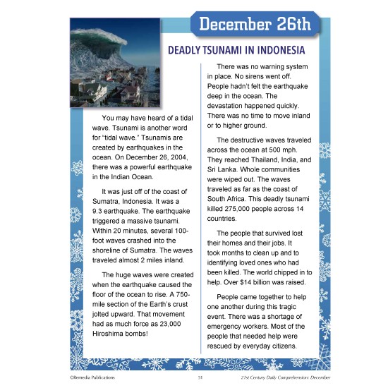 21st Century WINTER DAILY COMPREHENSION SET: (December - February) Reading Activities