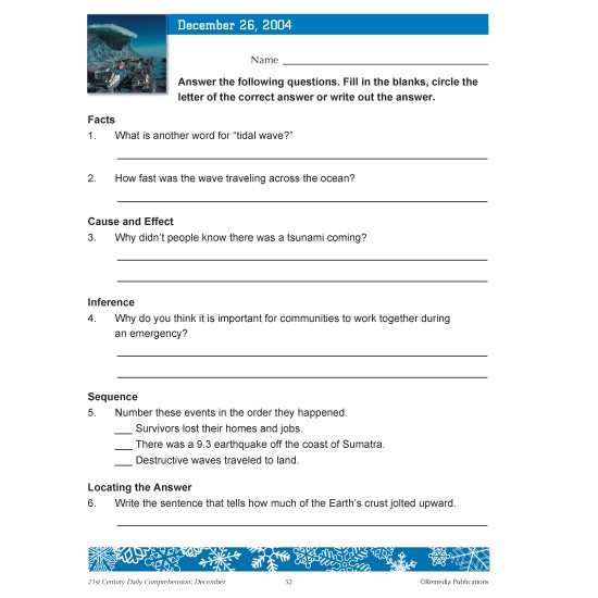 21st Century WINTER DAILY COMPREHENSION SET: (December - February) Reading Activities