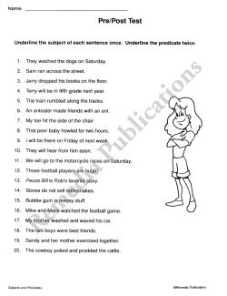 Skill Booster Series: Subjects & Predicates Skill Booster Series: Subjects & Predicates