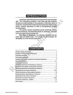 Skill Booster Series: Four Kinds of Sentences Skill Booster Series: Four Kinds of Sentences