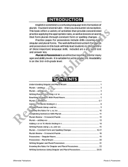 Skill Booster Series: Plurals & Possessives Skill Booster Series: Plurals & Possessives