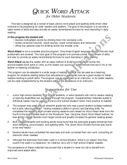 Quick Word Attack for Older Students Quick Word Attack for Older Students