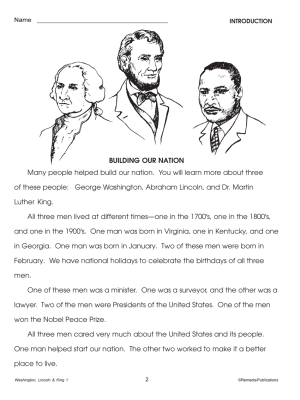 Washington, Lincoln, & Martin Luther King Unit for All Subjects - Grades 2-3 (eBook) Washington, Lincoln, & Martin Luther King Unit for All Subjects - Grades 2-3 (eBook)