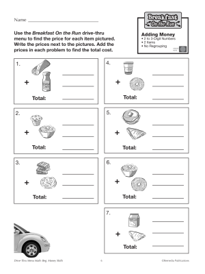 Adding Money: Drive-Thru Breakfast Menu (Chapter Slice) Adding Money: Drive-Thru Breakfast Menu (Chapter Slice)