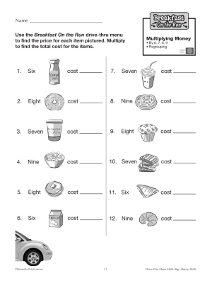 Multiplying Money: Drive-Thru Breakfast Menu (Chapter Slice)
