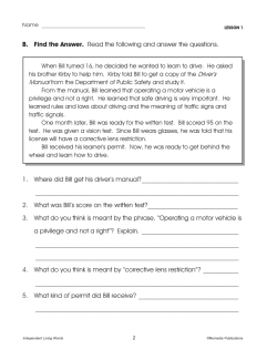 Learning to Drive Life Skills Unit (Chapter Slice) Learning to Drive Life Skills Unit (Chapter Slice)