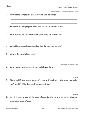 The Boy Who Cried Wolf: Critical Thinking & Classic Tales (Chapter Slice) The Boy Who Cried Wolf: Critical Thinking & Classic Tales (Chapter Slice)