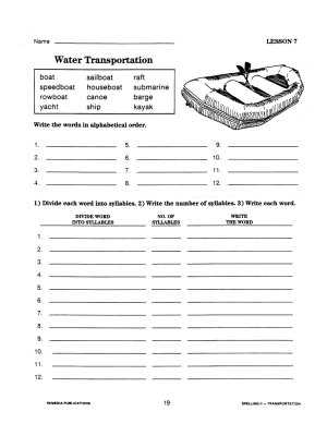 Water Transportation Spelling Words (Chapter Slice) Water Transportation Spelling Words (Chapter Slice)