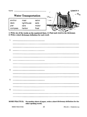 Water Transportation Spelling Words (Chapter Slice) Water Transportation Spelling Words (Chapter Slice)