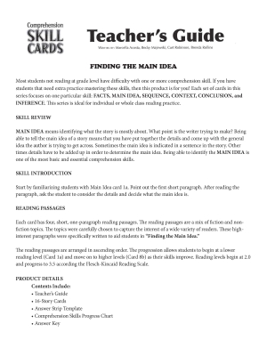 Comprehension Skill Cards - Finding The Main Idea (RL 2.0-3.5) Comprehension Skill Cards - Finding The Main Idea (RL 2.0-3.5)