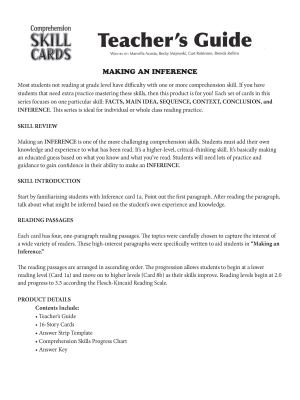 Comprehension Skill Cards - Making Inferences (RL 2.0-3.5) Comprehension Skill Cards - Making Inferences (RL 2.0-3.5)
