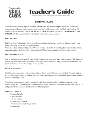 Comprehension Skill Cards - Finding Facts (RL 2.0-3.5) Comprehension Skill Cards - Finding Facts (RL 2.0-3.5)