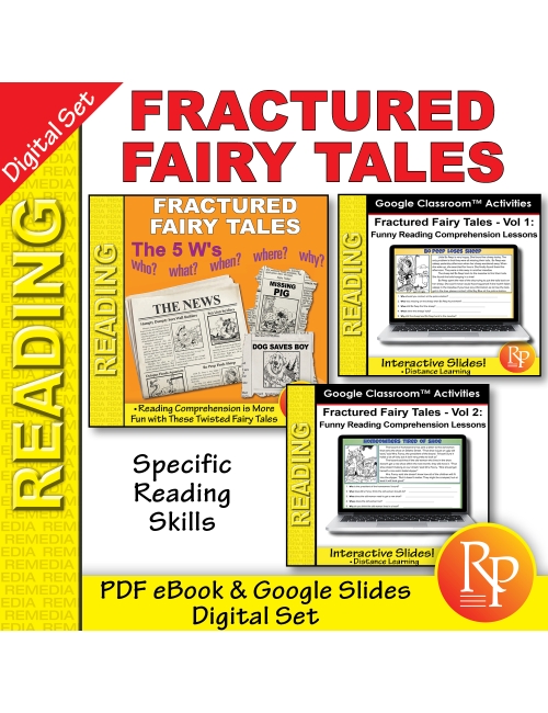 Fractured Fairy Tales - PDF & Google Classroom Bundle - 5 Ws Questions for Reading Comprehension