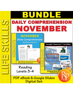 NOVEMBER- DAILY READING COMPREHENSION - Google &amp; Print PDF Set