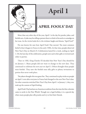APRIL Daily Reading Activities: Main Idea, Fact/Opinion, Inference | Activities APRIL Daily Reading Activities: Main Idea, Fact/Opinion, Inference | Activities