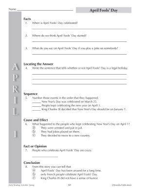 APRIL Daily Reading Activities: Main Idea, Fact/Opinion, Inference | Activities APRIL Daily Reading Activities: Main Idea, Fact/Opinion, Inference | Activities