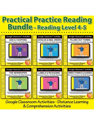 Google Slides Bundle: PRACTICAL PRACTICE READING: Forms, Ads, Labels, News etc.