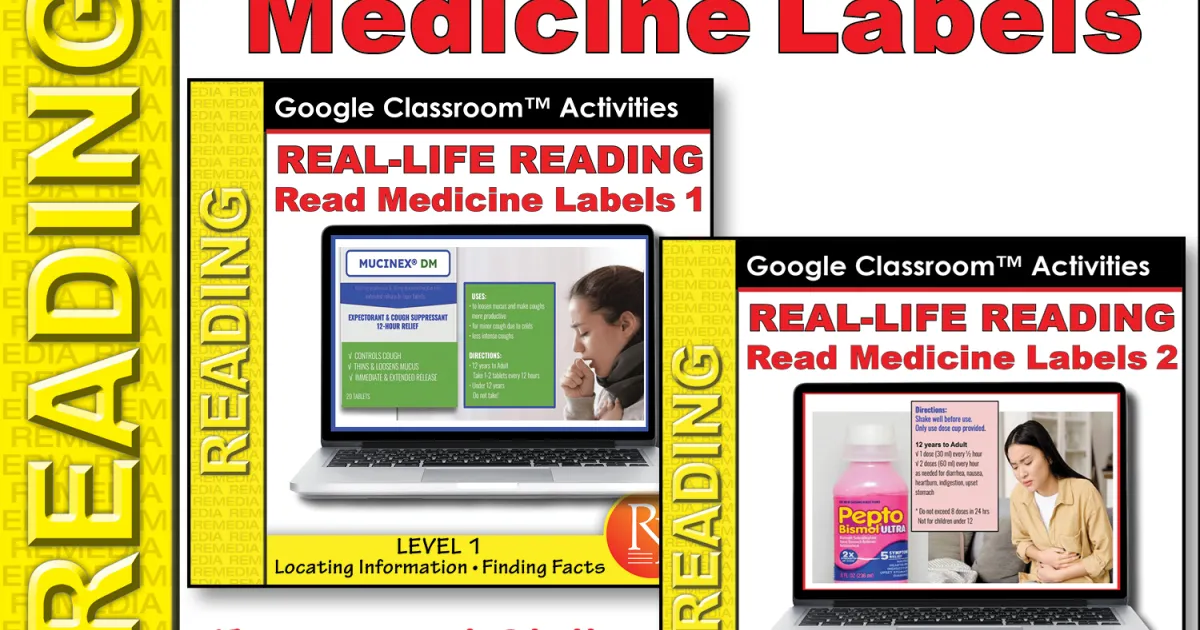 READING MEDICINE LABELS Google Slides Set - Levels 1 & 2: Real-Life Skills