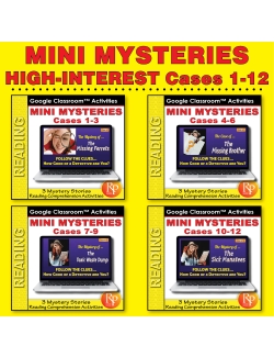 12 Mini Mysteries & Scaffolded Reading Activities (Cases 1-12) Google Classroom Set 12 Mini Mysteries & Scaffolded Reading Activities (Cases 1-12) Google Classroom Set