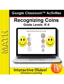 Recognizing Coins &amp; Money: Google Classroom™ Slides 