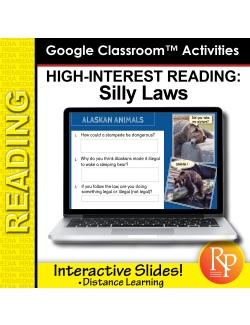 High Interest / Low Vocabulary Reading about SILLY LAWS! Google Classroom Version