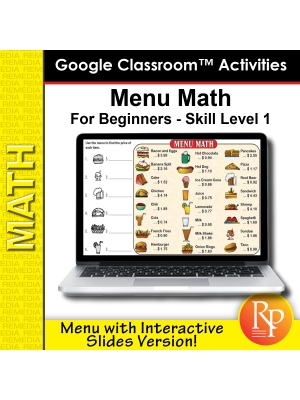 Google Classroom: Menu Math for Beginners Level 1 - Menu with Slides Version Google Classroom: Menu Math for Beginners Level 1 - Menu with Slides Version