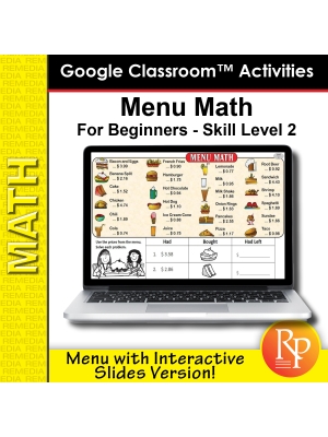 Google Classroom: Menu Math Beginning Money Level 2 Google Classroom: Menu Math Beginning Money Level 2