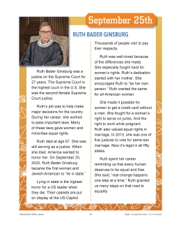 FREE Ruth Bader Ginsburg - Daily Comprehension - High Interest Reading FREE Ruth Bader Ginsburg - Daily Comprehension - High Interest Reading