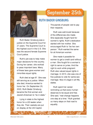 FREE Ruth Bader Ginsburg - Daily Comprehension - High Interest Reading FREE Ruth Bader Ginsburg - Daily Comprehension - High Interest Reading