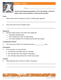 FREE! New York Yankees Win: High Interest Reading - Comprehension Activities FREE! New York Yankees Win: High Interest Reading - Comprehension Activities