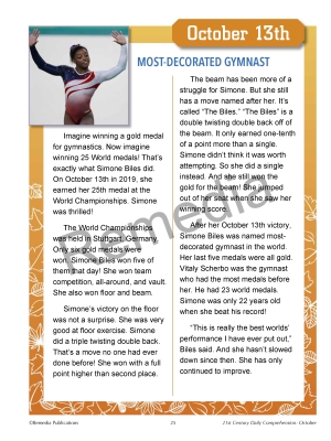 FREE Simone Biles - Daily Comprehension: Olympics FREE Simone Biles - Daily Comprehension: Olympics