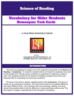 Science of Reading: Vocabulary for Older Students - Homonyms Science of Reading: Vocabulary for Older Students - Homonyms