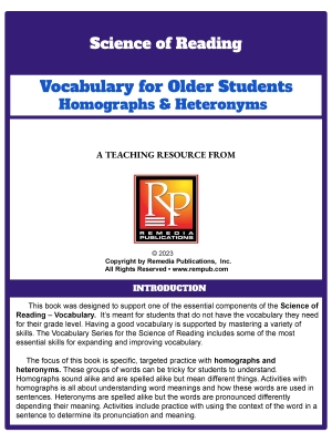 Science of Reading: Vocabulary for Older Students Homographs & Heteronyms