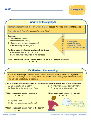 Science of Reading: Vocabulary for Older Students Homographs & Heteronyms
