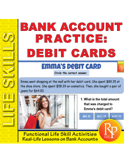 Bank Account Practice - Debit cards - Task Cards Bank Account Practice - Debit cards - Task Cards