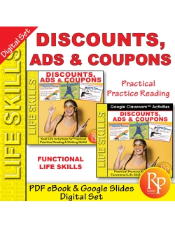DISCOUNTS, ADS & COUPONS: PDF & GOOGLE - Functional Life Skills | Comprehension DISCOUNTS, ADS & COUPONS: PDF & GOOGLE - Functional Life Skills | Comprehension
